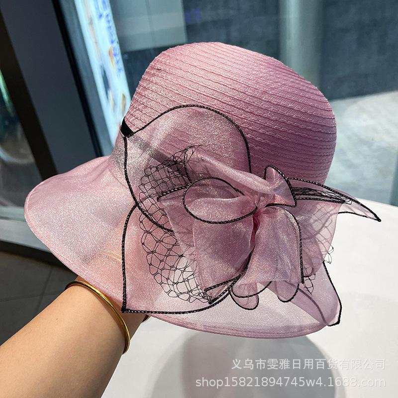 Fashion Organza New Fisherman Hat Children Summer Sunshade French Hepburn Style Flower Sunscreen Hat Beach Top Hat