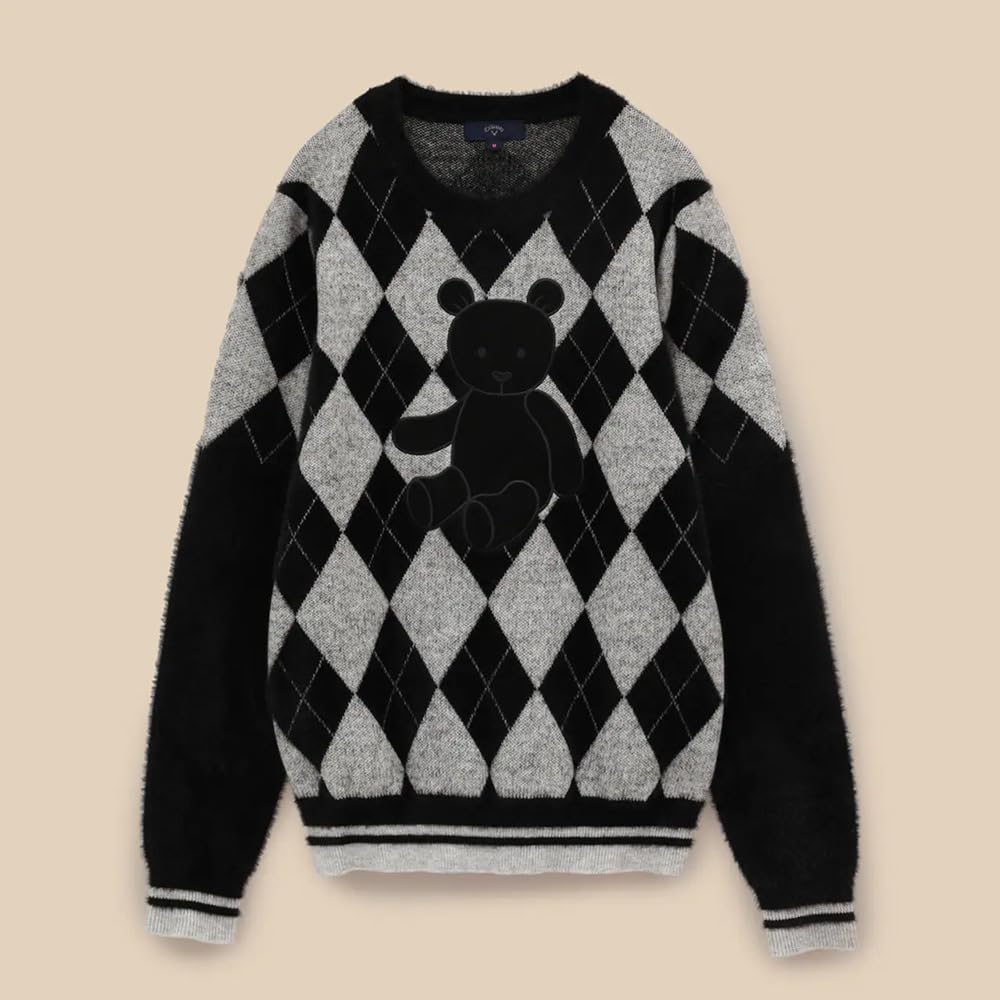 Callaway Argyle Crew Neck Golf C23218205 Size L Women's Sweater, Sweater, 1010_Black,