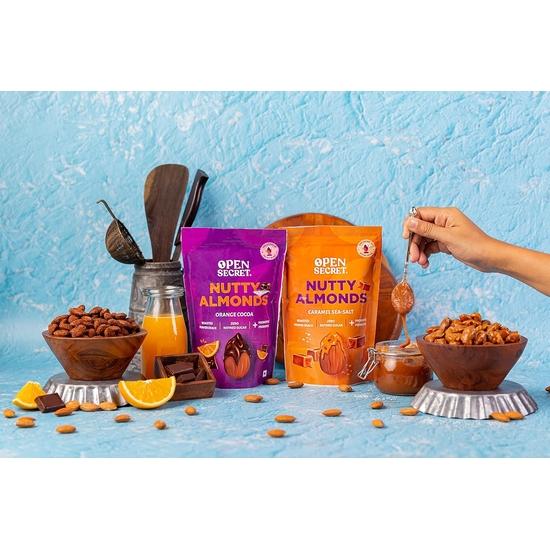 Open Secret Almonds Combo-Caramel Sea Salt & Orange Cocoa |Pack of 2(135g each) |Gift hamper for Eid/Ramadan/Ramzan