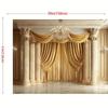 A Luxurious Gold and White Polyester Background Fabric with Grand Arches Chandeliers and Curtain Designs