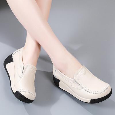 Fashion Platform Shoes Genuine Leather Wedge Heels Casual Shoes Slip-on Loafers Daily Walking Shoes