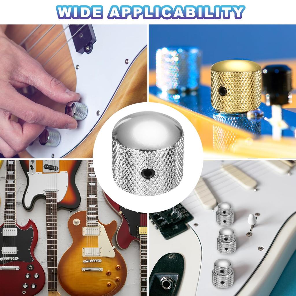 uxcell 4pcs Metal Guitar Knobs Inch Universal Volume Tone Audio Control Dome Knobs Bass Speed Control Shaft Knobs Guitar Bass Accessory Wrench