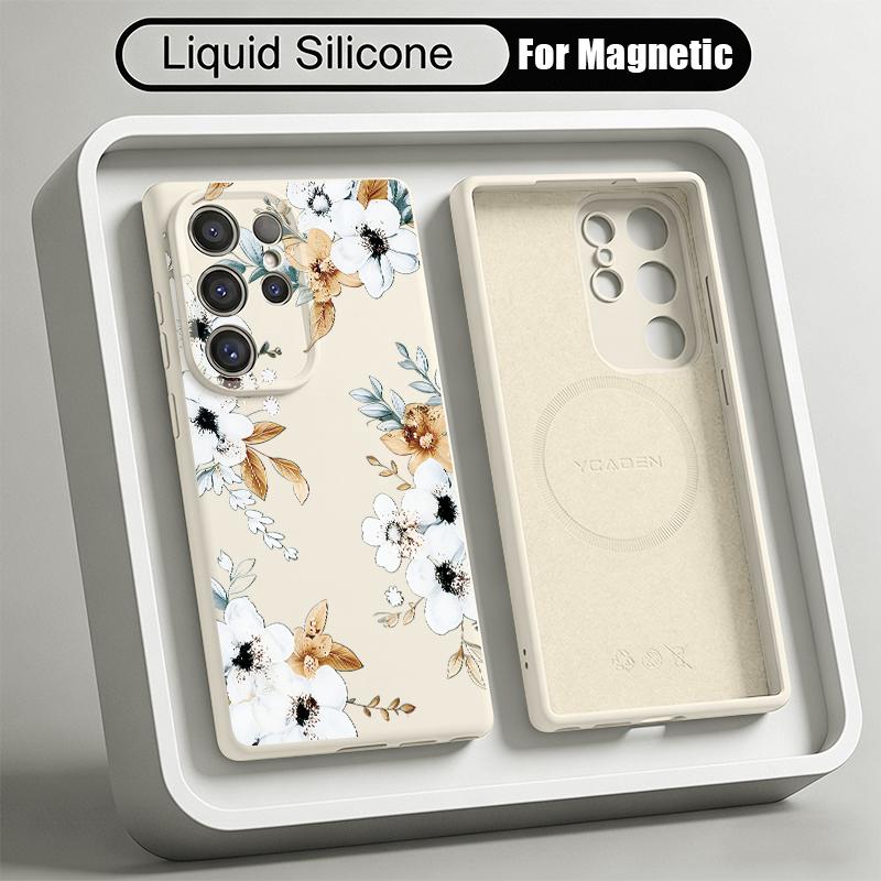 INS Colorful Floral Case For Samsung Galaxy S26 S25 Ultra S24 Plus S23 S22 Ultra Magnetic For Magsafe Liquid Silicone Cover