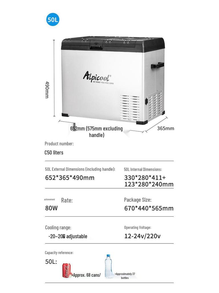 Ice Tiger Dual-Use Car & Home Compressor Fridge, 12V/24V, Portable Truck Sleeper Freezer.
