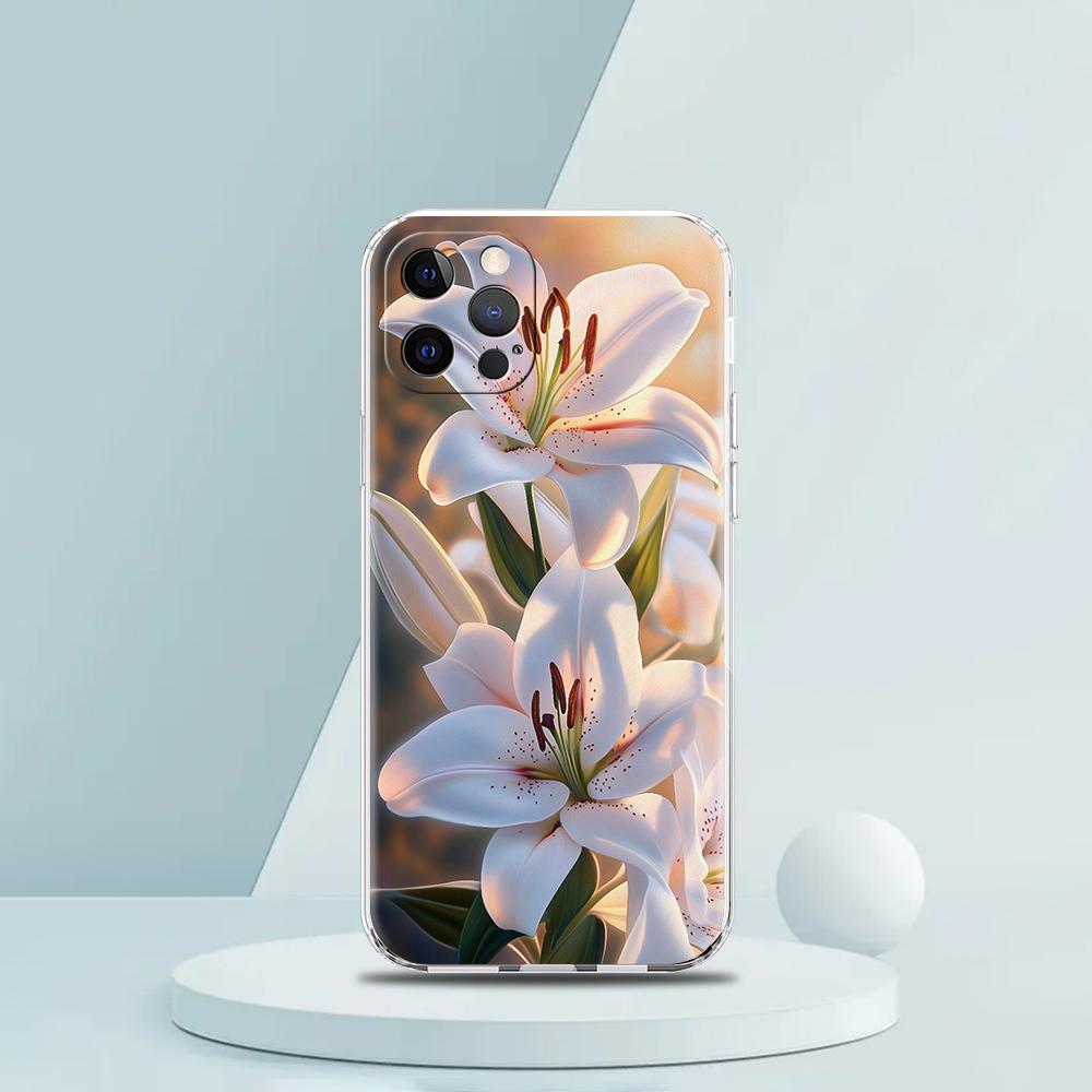 Soft TPU Transparent Phone Case Cover for iPhone 16 15 14 13 12 11 Pro Max XR 8 7 Plus XR Shell Realistic Lily Flower Print Bags