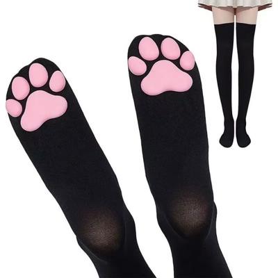 1 Pair Cat Paw Pattern Cat Paw Stockings Semi Sheer Over Knee Socks  Costume Accessories