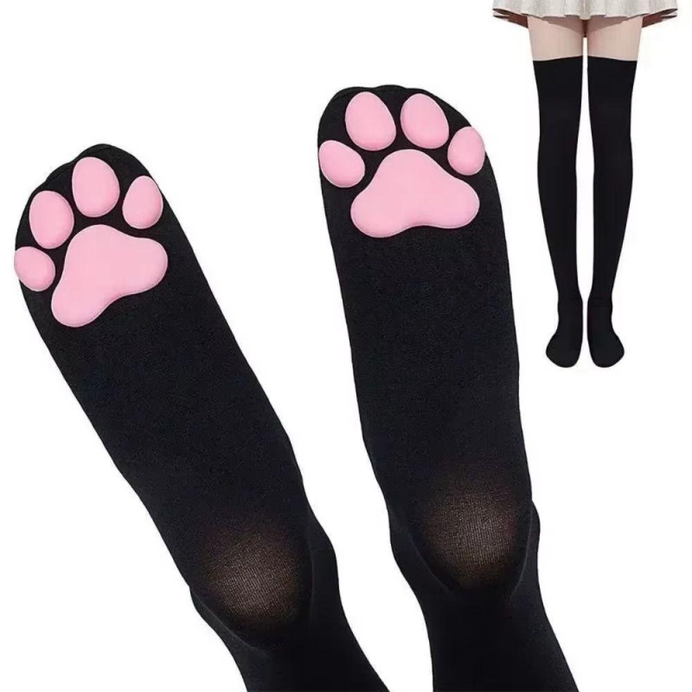 1 Paio Calze Autoreggenti con Impronte di Gatto Semi Trasparenti Calzini con Cuscinetti Zampe per Abbigliamento Quotidiano