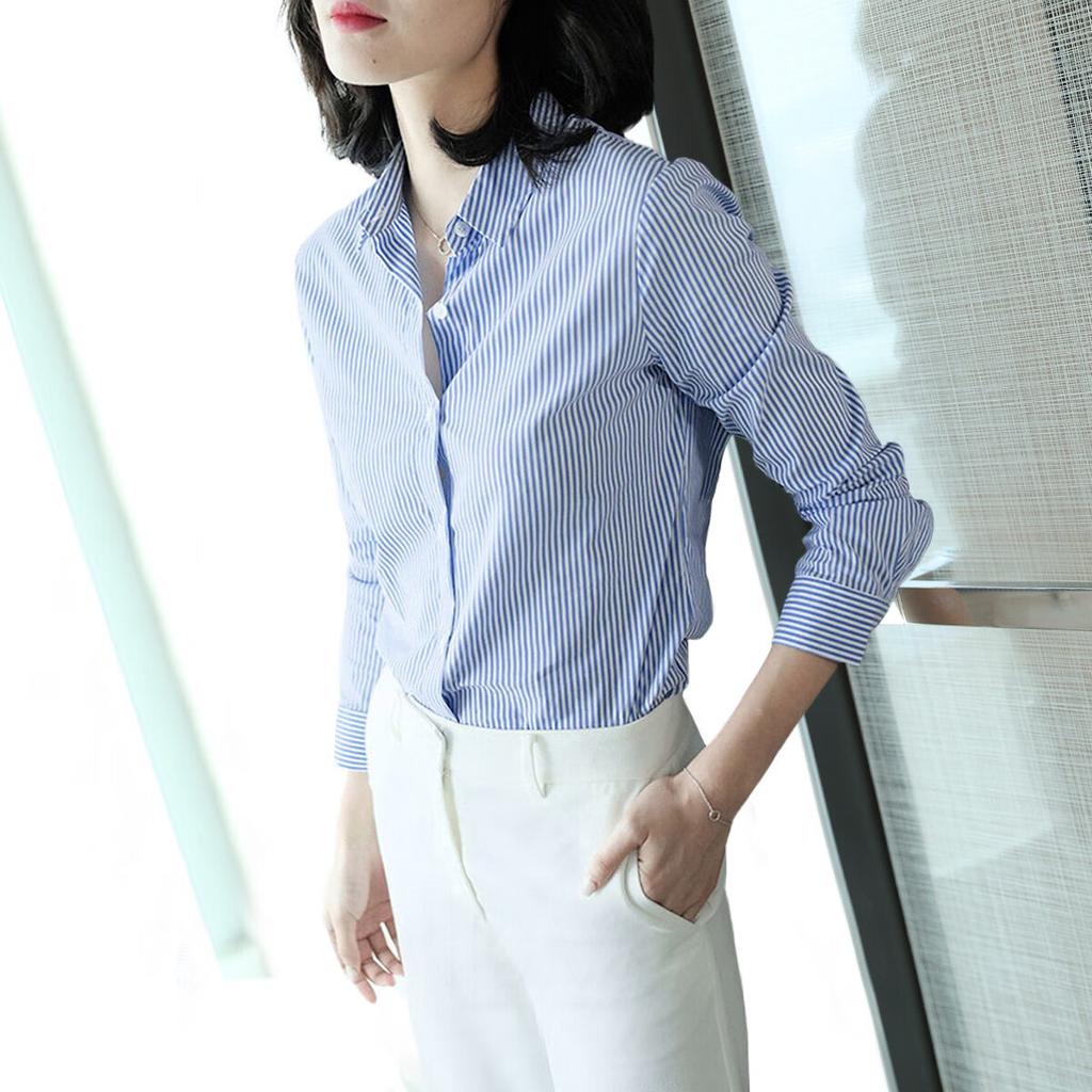 Dme [Career Art Collector], Spring And Autumn Breathable Simple Lapel Shirt, Long-Sleeve Fitted Blouse, Women's Top