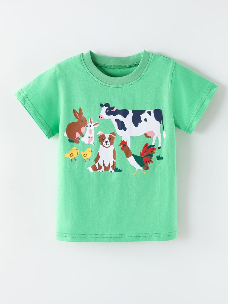 New Summer Girls' Animal Print Short-Sleeve T-shirt - European & American Fashion Round Neck Children's Top
