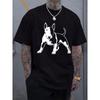 Europäische Größe Schwarz-Weiß Bullterrier Silhouette Druck Herren Oberteil, Lässiges Kurzarm Rundhals T-Shirt für Sommer und Frühling, Herren Outdoor Bekleidung