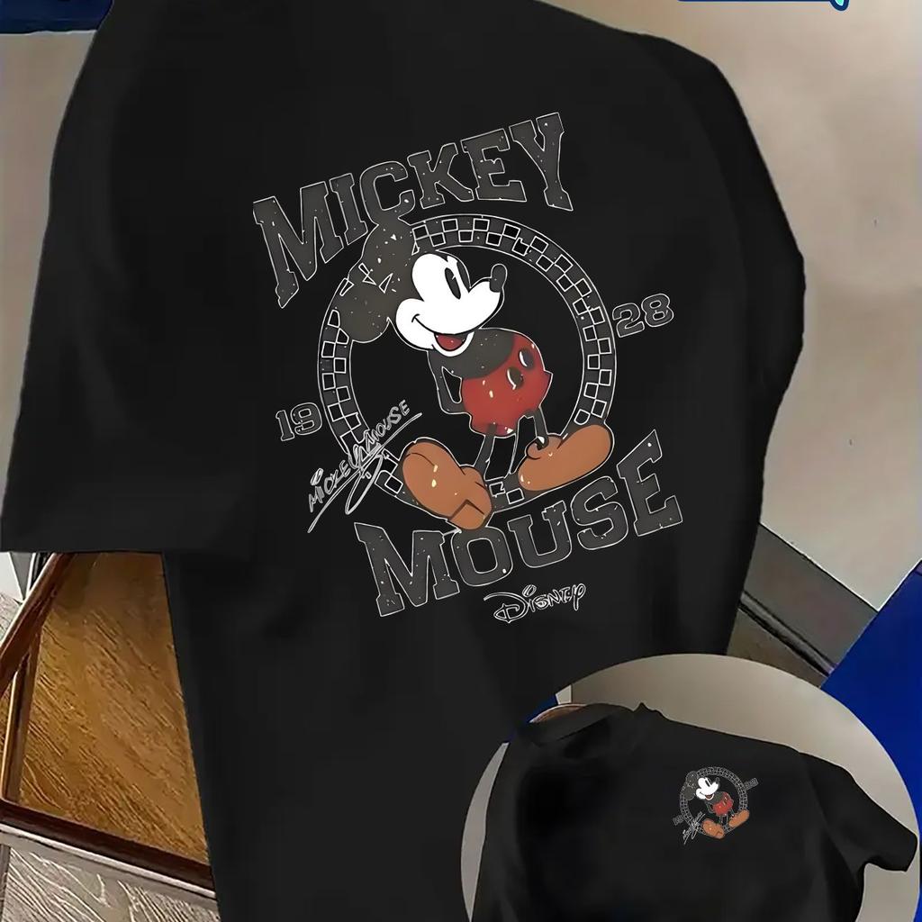 Summer Mens Disney Mickey Mouse PatternTShirt Daily Leisure and Theme Activities Wear Unisex Cotton Short Sleeve Oversized