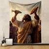 Man Holding Fish and Bread In Spiritual Scene Patterned Tapestry for Bedroom and Living Room Home Decor Sofas