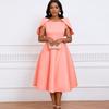 Women's Fashion Summer Spring Solid Color Print Short Sleeve O-Neck High Waist Casual Dresses