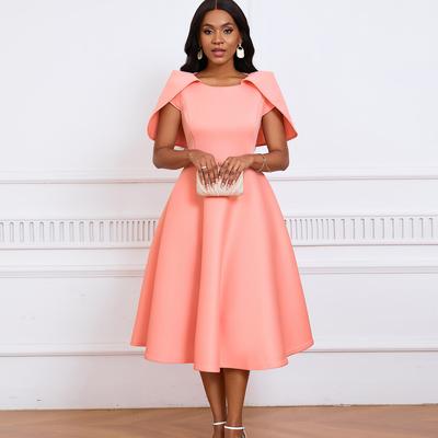 Women's Fashion Summer Spring Solid Color Print Short Sleeve O-Neck High Waist Casual Dresses