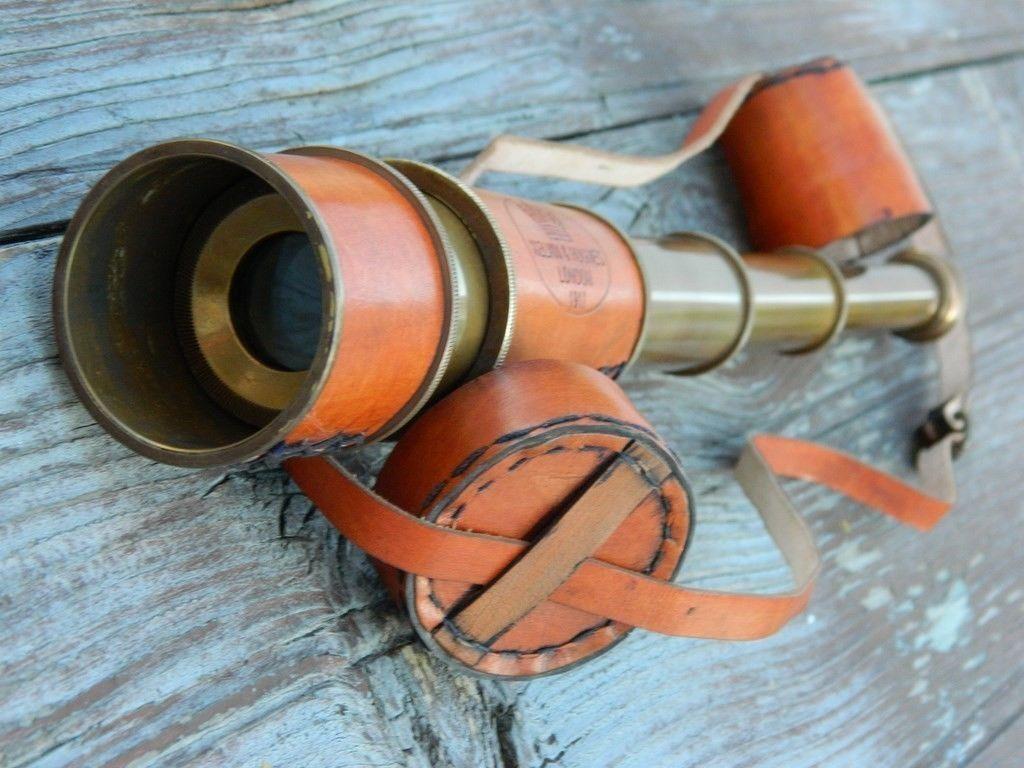 Antique BRASS KELVIN & HUGHES SPYGLASS TELESCOPE WITH LEATHER CARRY CASE