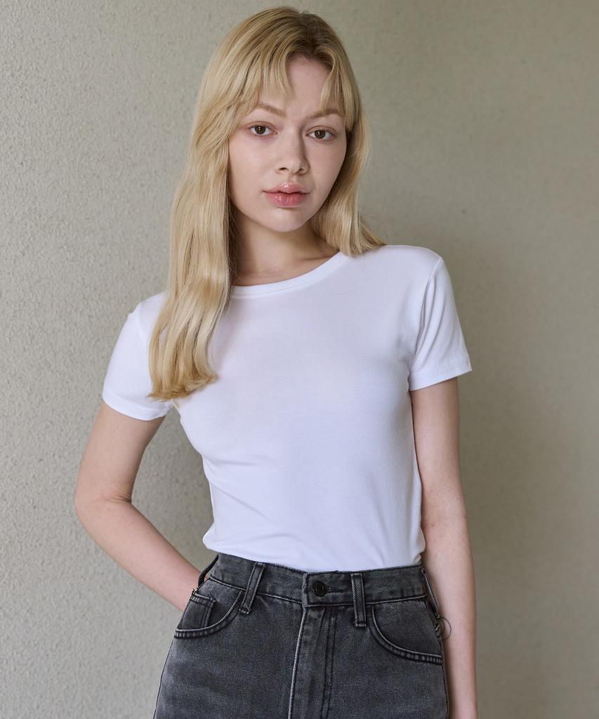 5OML Slim Crop Back Ribbon T-Shirt (White)