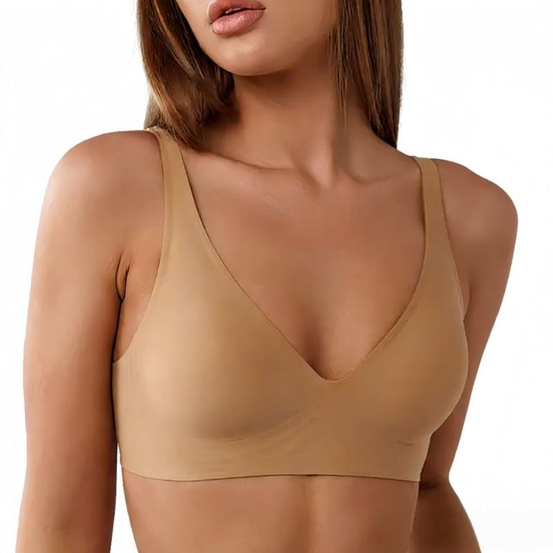 Tief ausgeschnittener nahtloser kabelloser BH für Damen, dünne unsichtbare Intimwäsche mit Gelstreifen, weiche Stütze, tägliches Bralette