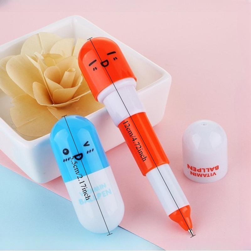 1Pc Smiling Face Pill Ball Point Pen Pencils Telescopic Capsule Ballpen Mini Ballpoint Pen Ballpoint Pen Carbon Black 0.5mm Quick Drying Pen