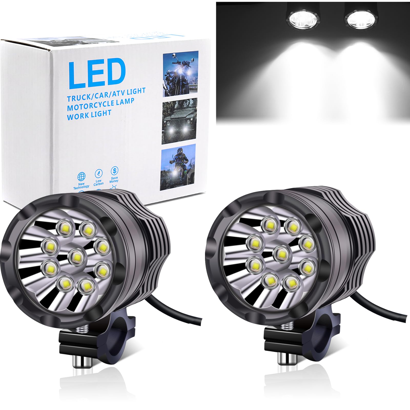 

Motorcycle Fog Lamp LED, 9 LED Headlight, Auxiliary Light, 2V 24V Universal LED Work 9LED