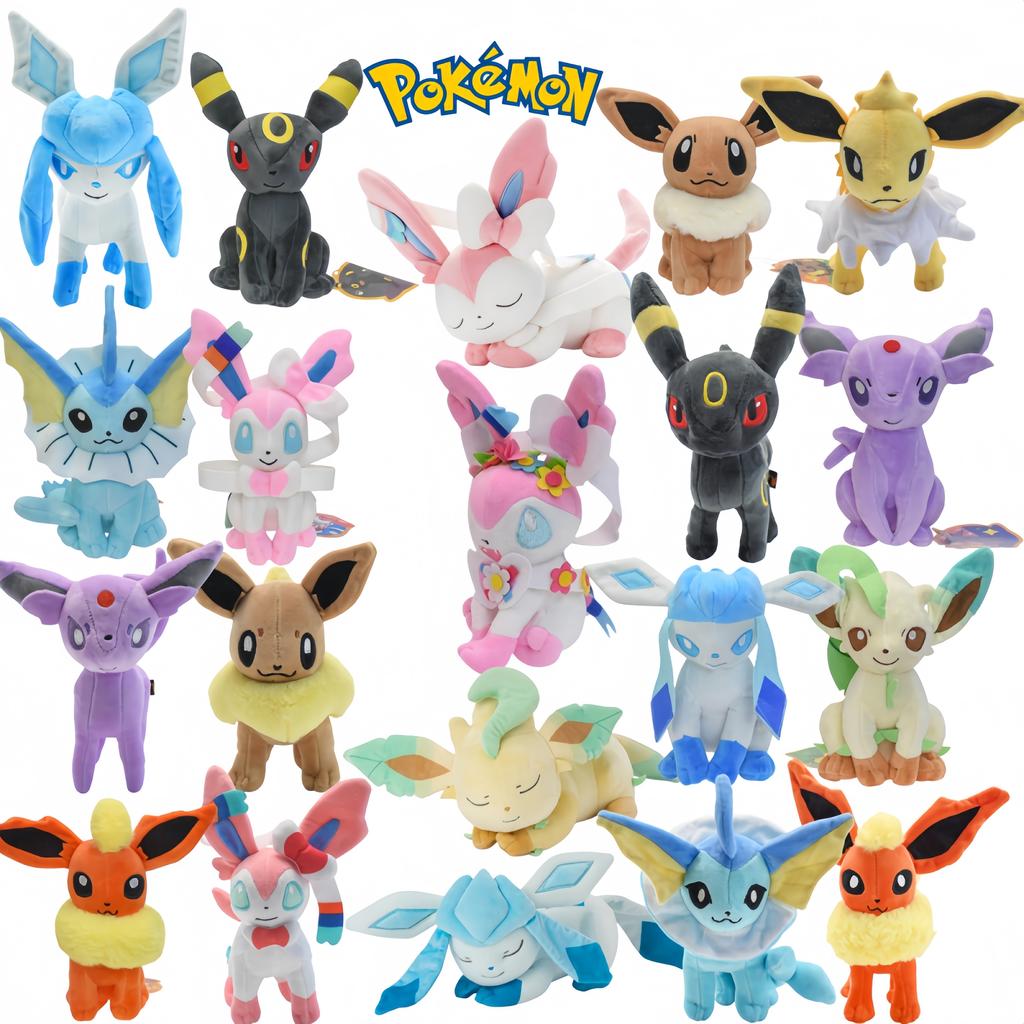 Combination S Set Eevee Family Pokemon Plush Toys Peluche Sylveon Umbreon Vaporeon Flareon Pikachu Stuffed Dolls Kids Gift