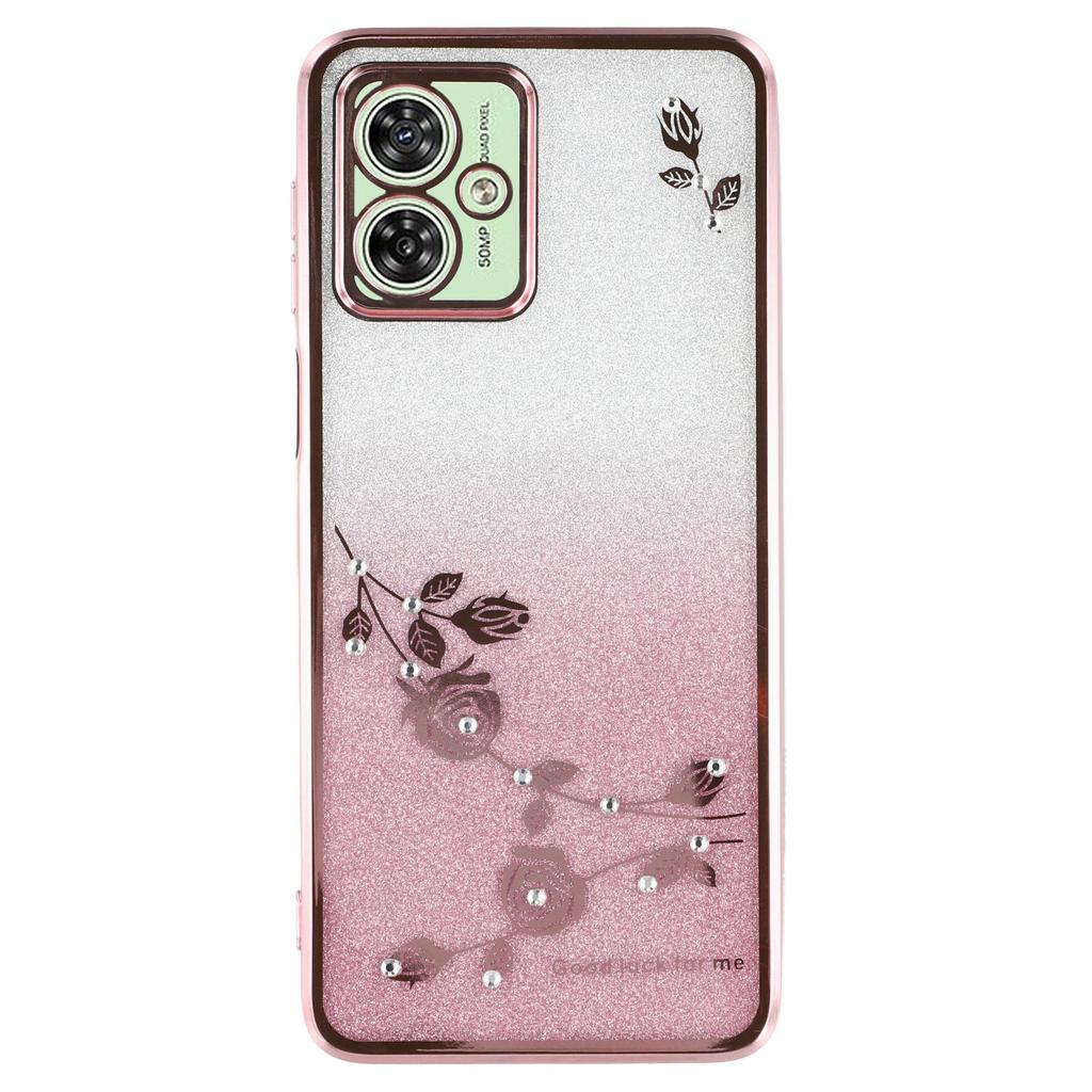 For Motorola Moto G54 5G/G64 5G Kickstand Case Rhinestone Flower TPU Phone Cover