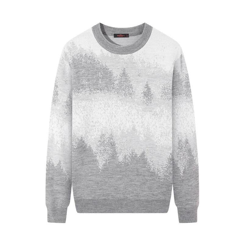 QiPai Men's Round Neck Pullover Wool Blend Sweater