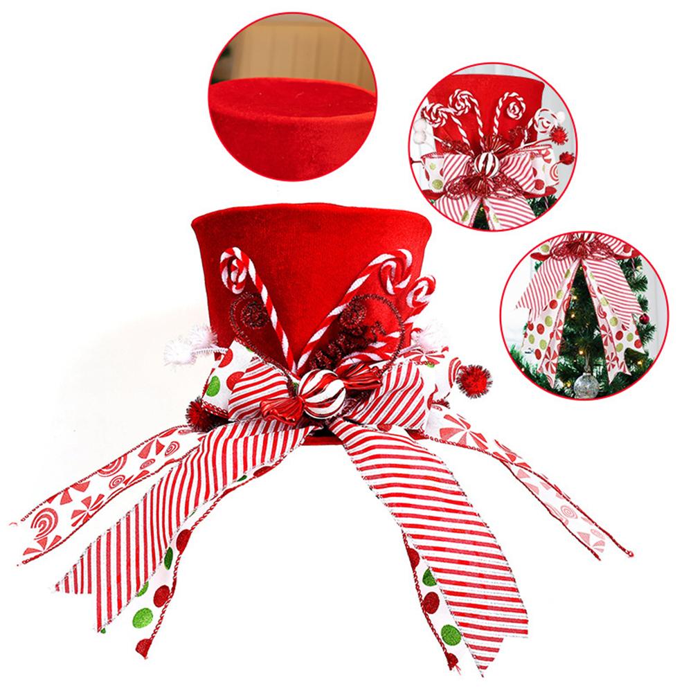 Reusable Foldable Christmas Tree Topper Hat with Festive Bow and Candy Design