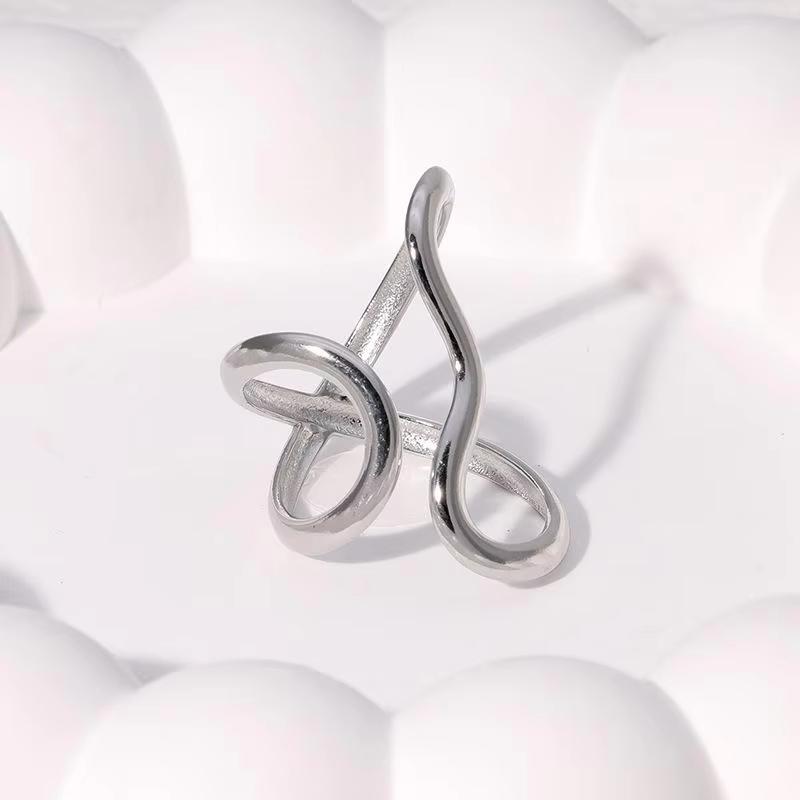 Stainless Steel Gold Color Irregular Curve Open Rings For Men Women Minimalist Metal Geometric Line Statement Ring Jewelry Gift