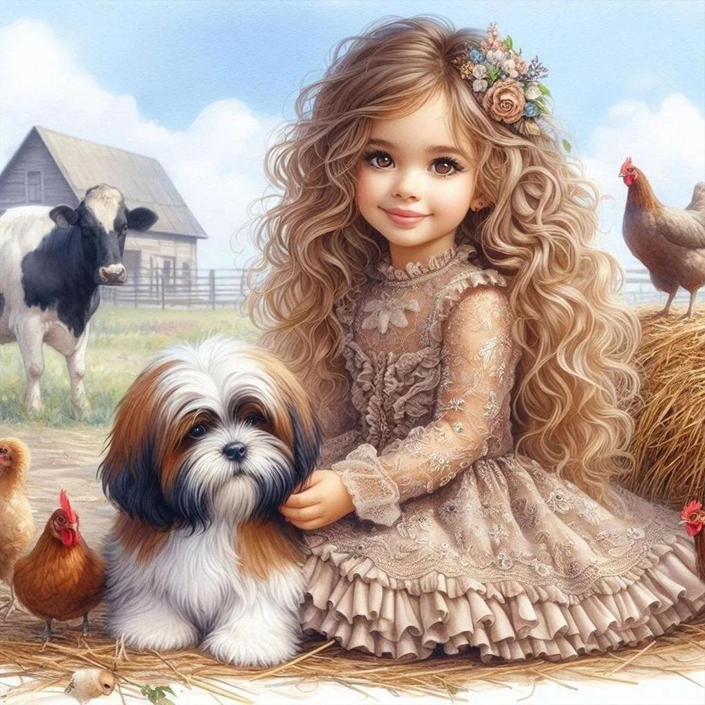 Animal and Girl Full DIY 5D Round Drill Diamond Art Diamond Painting for Adults/Beginners Gift Idea Home Wall Decor 40x40cm