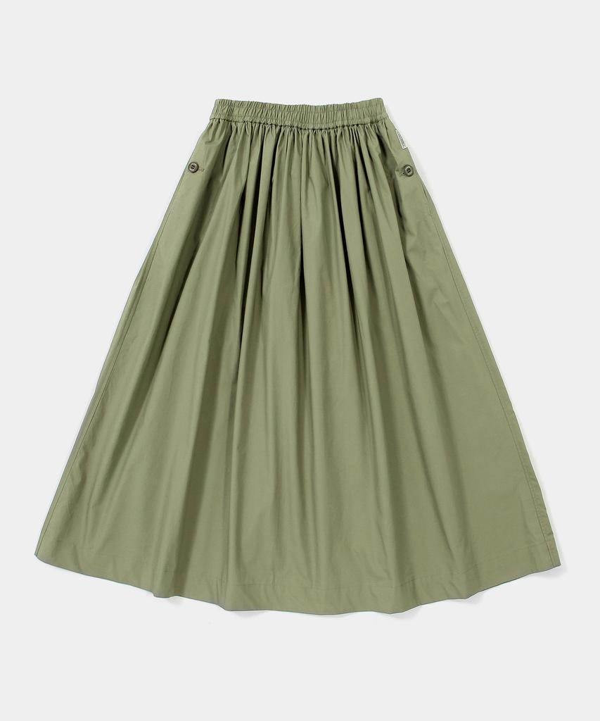 COLUMBIA UNIVERSITY All-Round Pleats Cotton Long Skirts Khaki