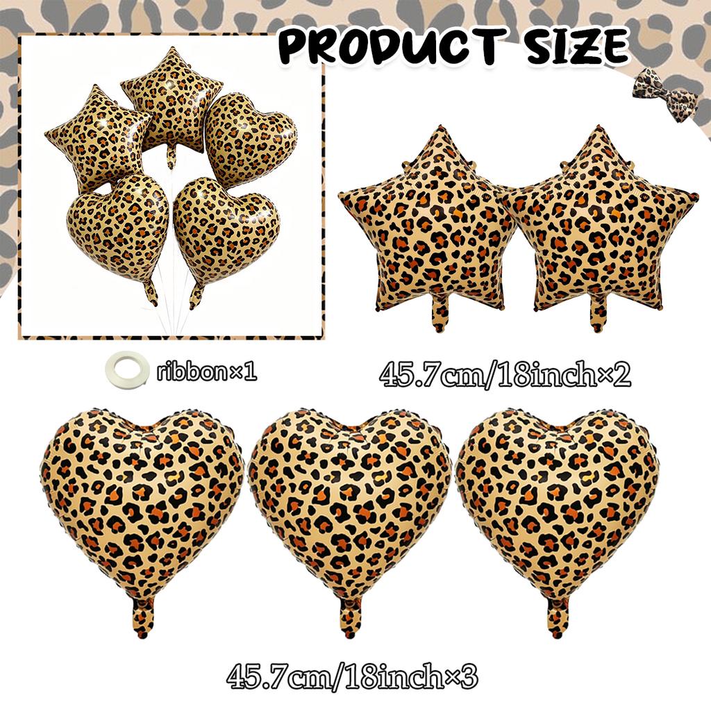 Leopard Print Party Bow Foil Balloons Five Pointed Star Heart Balloons Leopard Print Theme Girls Birthday Wedding Party Supplies