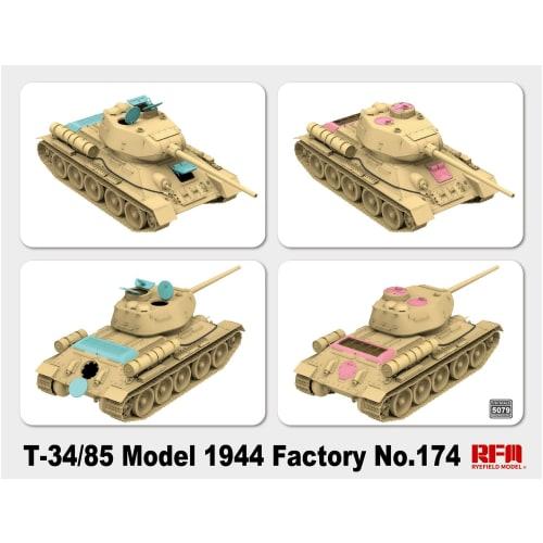 Ryefield Models 1/35 Scale Soviet T-34/85 Mod 1944 Factory 174 Angle Joint Turret Variation Plastic Model Kit RFM5079 Molded in Color