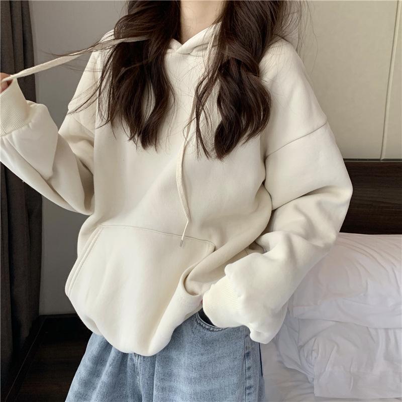 Herbst Winter Locker Lässig Einfarbig Kapuzenpullover Damen Schlichte Mode Kapuzenpullover Kapuzensweatshirt Top