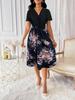 Elegante Vestito Corto con Stampa Floreale, Scollo a V e Cintura