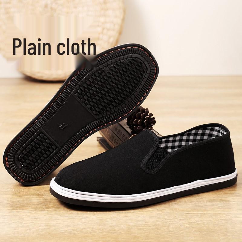 Men's Black Handmade Non-Slip Wear-Resistant Cloth Shoes with Thousand-Layer Sole