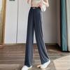High-Waisted Summer Ice Silk Wide-Leg Pants for Women - Plus Size, Elastic Waist, Loose, Slimming, Straight-Leg Design