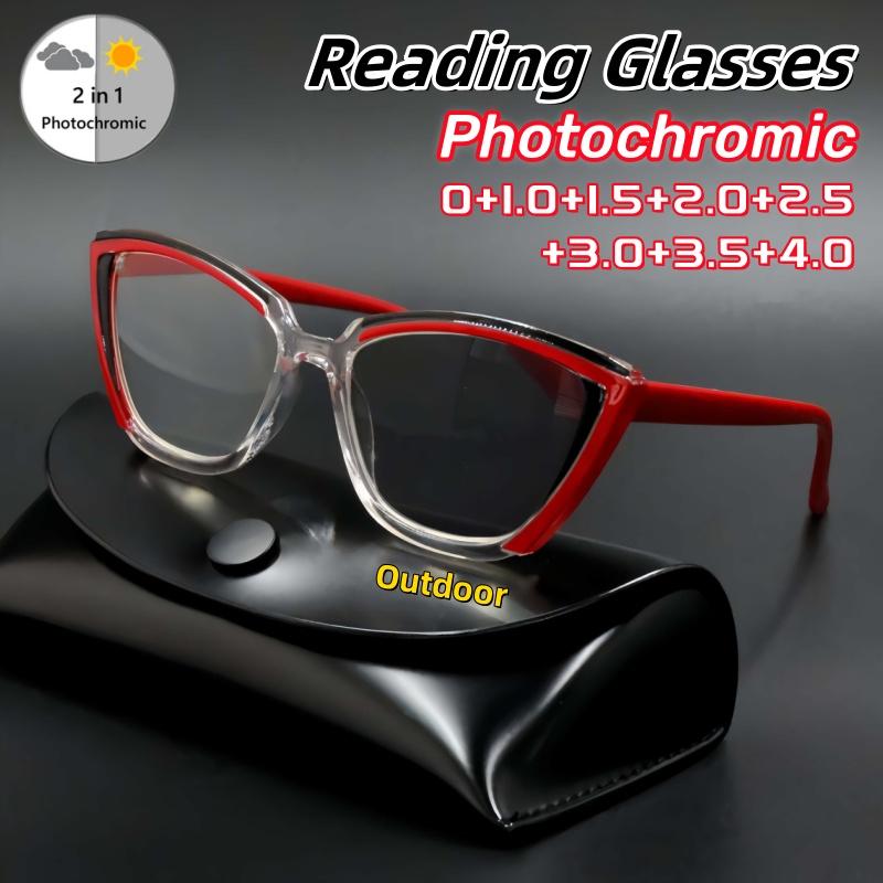 Fashionable Photochromic Reading Glasses Women Men Retro Cat Eye Anti Blue Light Eyeglasses 0 To +4 0