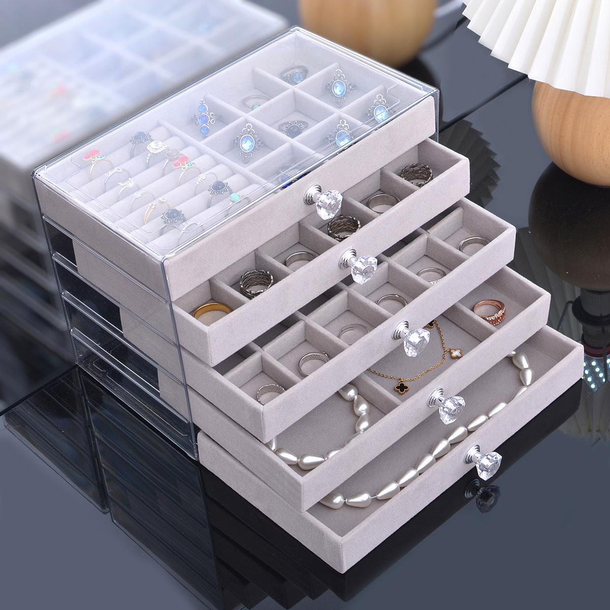 

5-слойная прозрачная ПЭТ-шкатулка с бархатной подкладкой для браслетов, колец, сережек и ожерелий