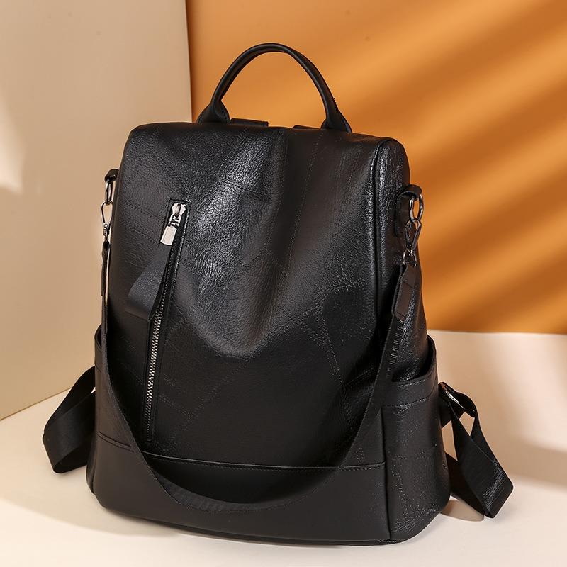 Backpack Soft Leather Texture New Women's Bag Large Capacity Leisure Splicing Shoulder Bag Anti-theft Travel Backpack