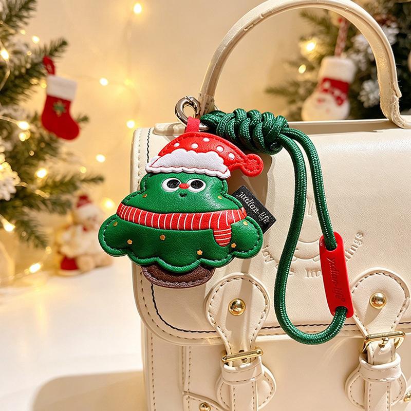 Cute Christmas Themed Pu Keychains Cartoon Designs Sturdy Lanyard Perfect For Holiday Gifting Bag Decor Daily Use