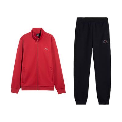 Li Ning Sudaderas con capucha de forro polar de moda versátiles holgadas con cuello alto y cremallera Pantalones largos cómodos Traje deportivo casual Unisex traje AWDVG71-4+AKLVD14-1