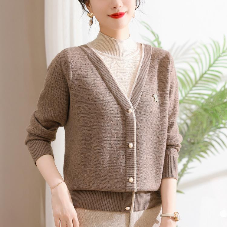 

Мама Трикотажный свитер-двойка Осень и Зима Среднего и пожилого возраста Новый топ 5XL