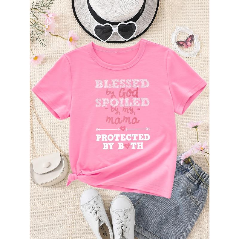 European sizes Girl Blessed by God Spoiled by My Grandma Protected by Both of Them Letter Print Novel Fashion Crew Neck T-Shirt