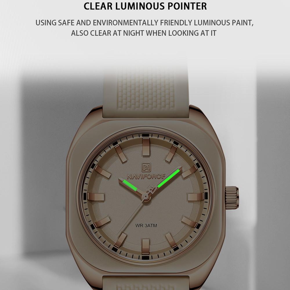 Naviforce Kadın Kız Kuvars Saat Kare Basit Kadran Silikon Kordon Işıklı Akrep Su Geçirmez Günlük Kız Kadın Saati NF5061