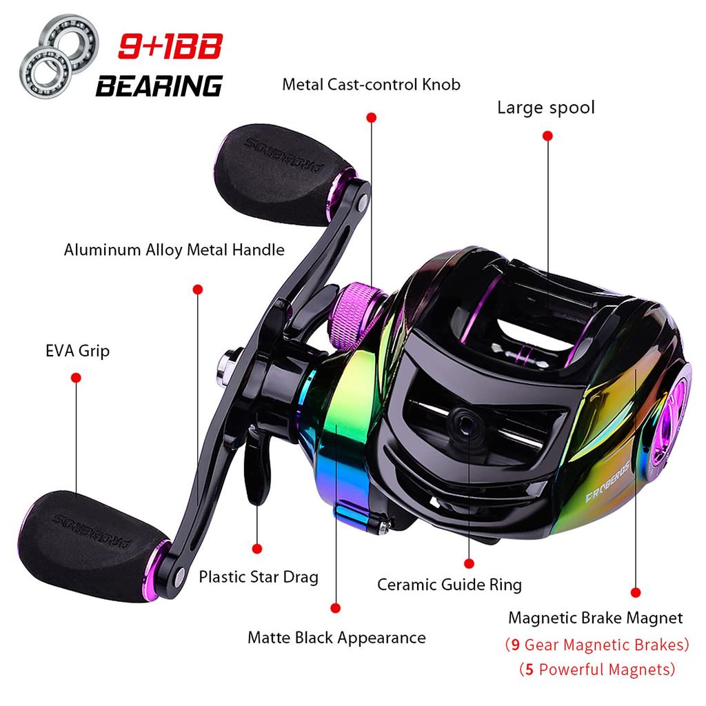 Wuyuzi Baitcasting BB Bearing Fishing Baitcast High Speed Fishing Reel with Baitcast Fishing Accessories Reel, 9+1 Reel, 7.21 Wheel,