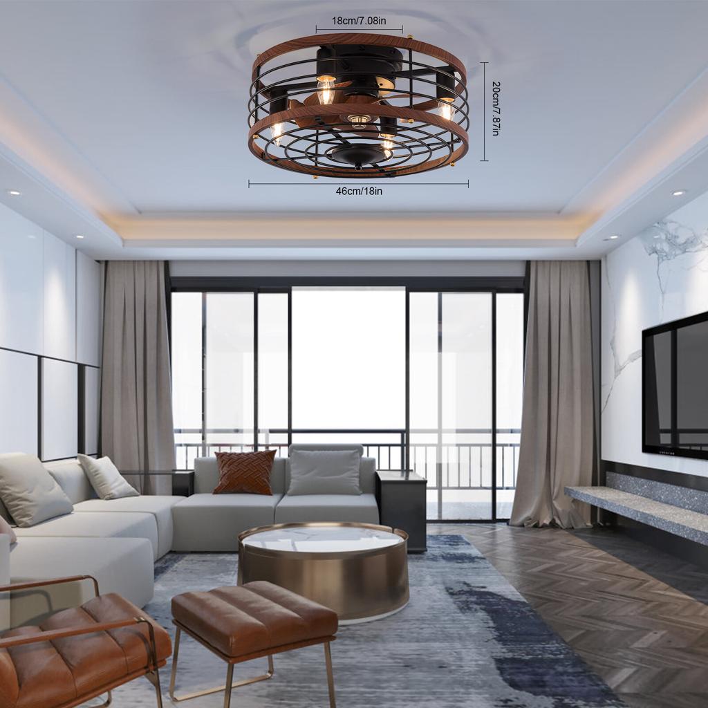 Remote Control Ceiling Fan with Light, 6-Speed Quiet Reversible Motor, Retro Industrial Flush Mount for Bedroom Living Room