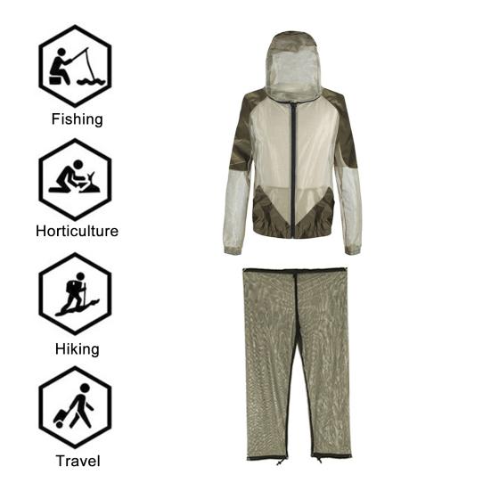 Adults Gnats Suits Breathable Mesh Hooded Jacket Pants Men Women Summer Outdoor Camping Full Body Protection Flies Gnats Proof Net Clothing