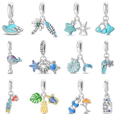 100% Copper Tortoise Starfish Coconut Luminous Ocean Surfing Charms Beads Fitoriginal Bracelets Diy Jewelry