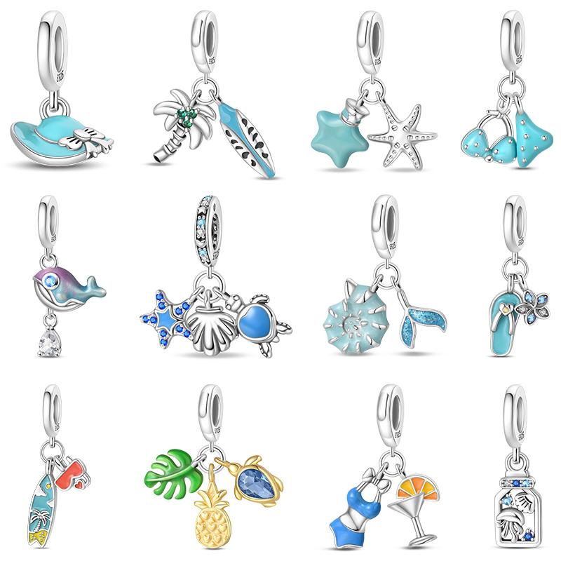100% Copper Tortoise Starfish Coconut Luminous Ocean Surfing Charms Beads Fitoriginal Bracelets Diy Jewelry
