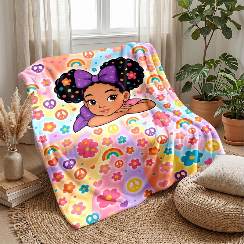 Peaceful Rainbow Flowers Theme blanket Lightweight Warm Flannel Blanket Decorative Throw Blanket for Home Decoration
